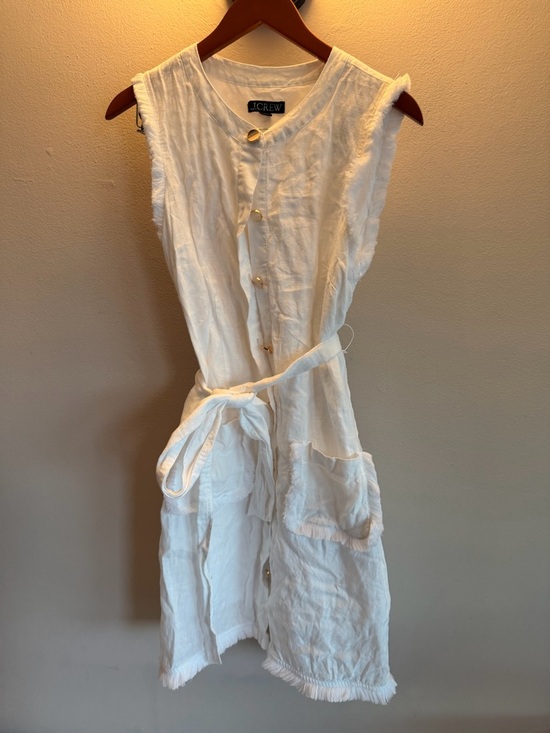 J. Crew Dresses & Skirts - J. Crew White Sleeveless Button-Front Linen Midi Dress with Tie Waist
